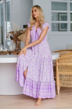 vestido largo de jaase melissa print violet frontal 2