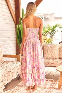 vestido largo jaase samba print petal rose espalda