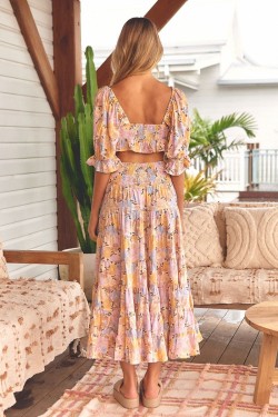 jaase set with tulip crop top and santi skirt print emmy back
