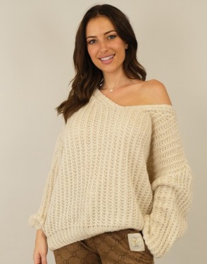 boho chunky  knit sweater beige cover