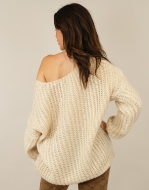 boho chunky  knit sweater beige back