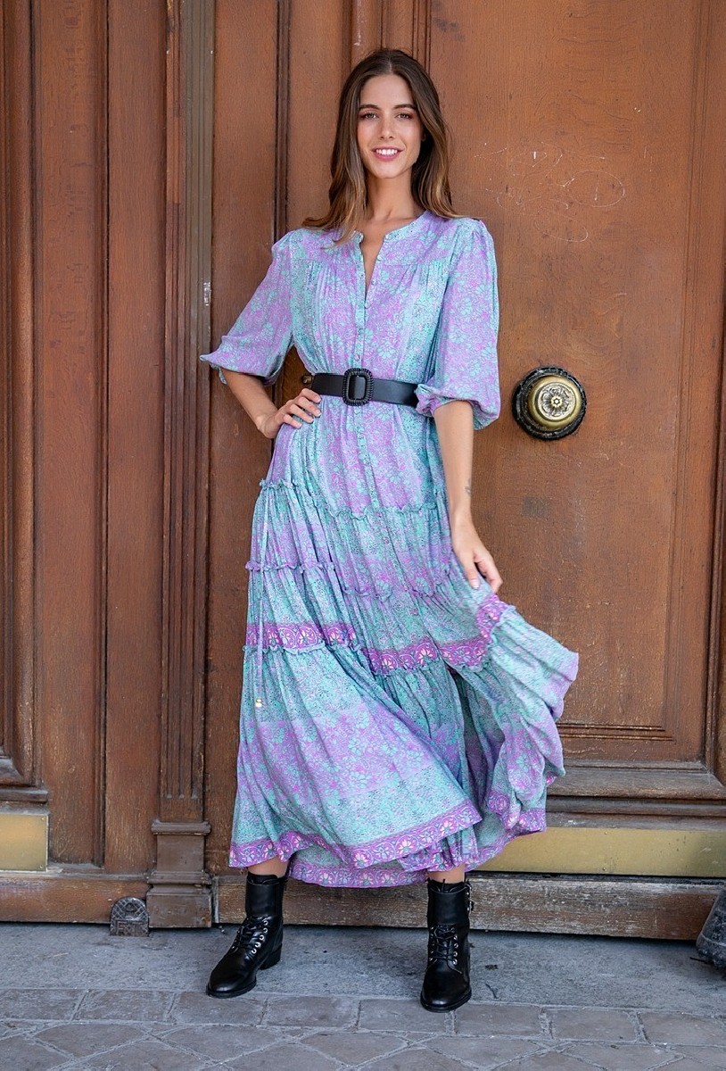 long dress with ruffle and tie straps cover