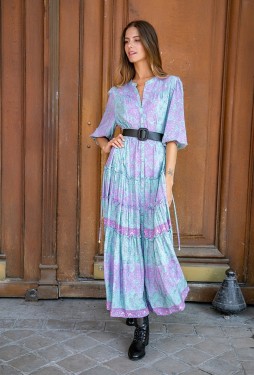 long dress with ruffle and tie straps front