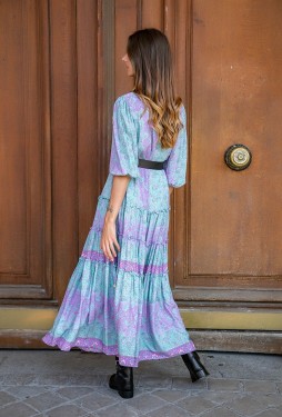 long dress with ruffle and tie straps back