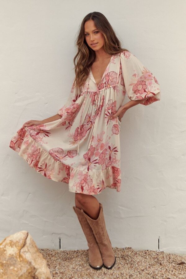 vestido corto de jaase french print blush frontal