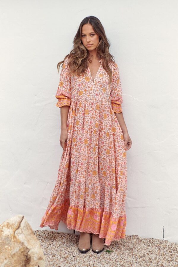 vestido largo de jaase tillie print clementine frontal