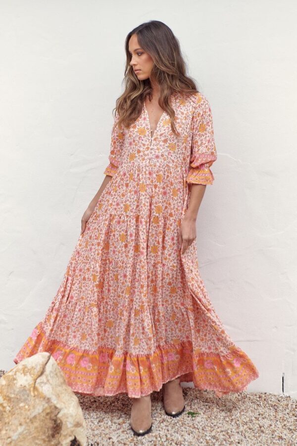 vestido largo de jaase tillie print clementine frontal 2