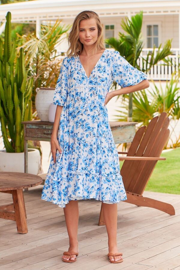 vestido midi jaase monday print ayla frontal