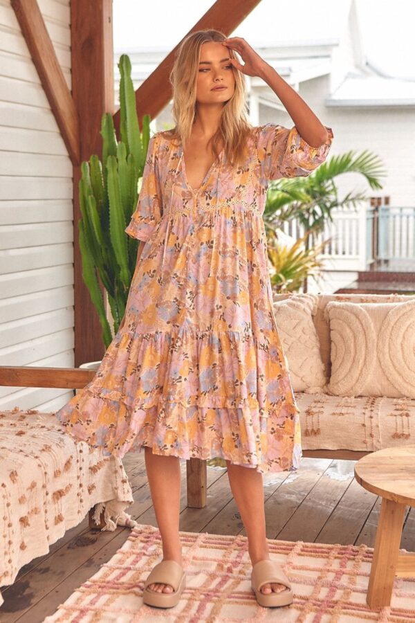 vestido midi de jaase monday print emmy frontal