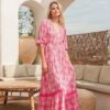vestido largo de jaase molli print pink lemonade frontal