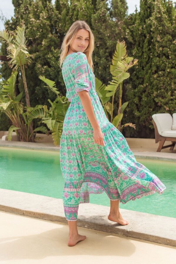 vestido largo de jaase tessa print boreal espalda