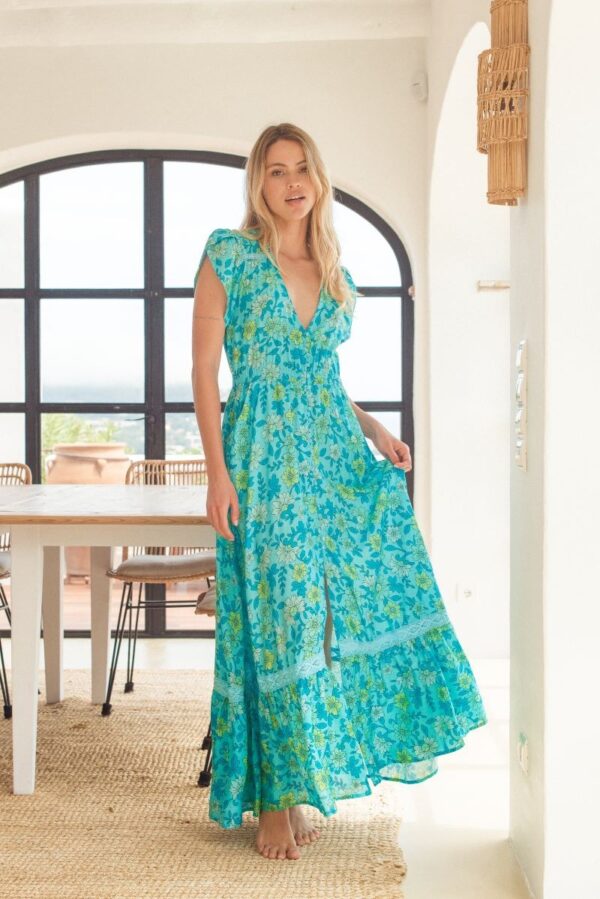 vestido jaase carmen print sea crystal frontal