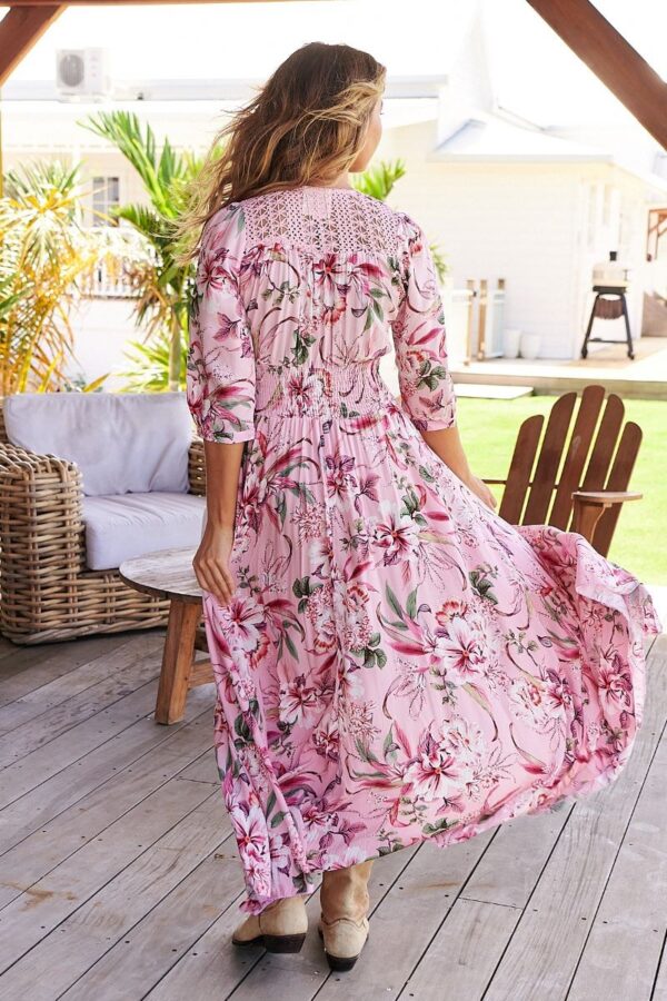 vestido jaase indiana print pink lotus espalda