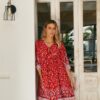 Jaase French Ruby Rouge dress in front view against a neutral background, showing the full design
