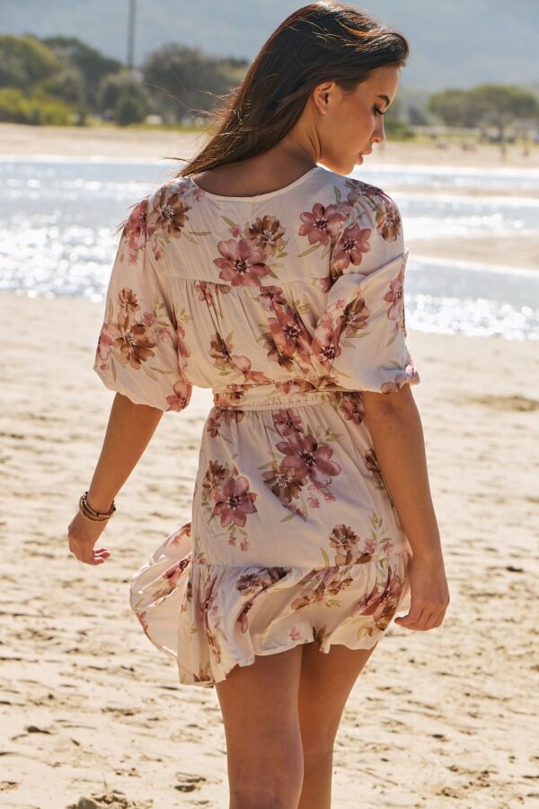 Rear view of the Jaase Dhalia dress - Love Story floral print