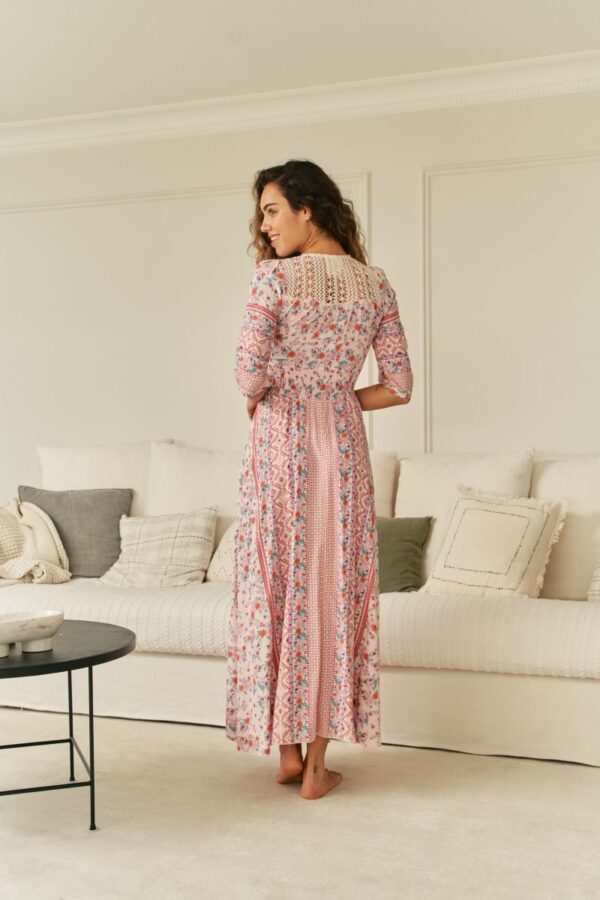Back view of the Jaase Indiana Nadira dress, showing the crochet panel and subtly pointed hem