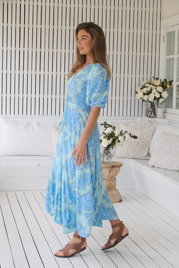 Vista de perfil del vestido Jaase Indiana en print Summer Memories