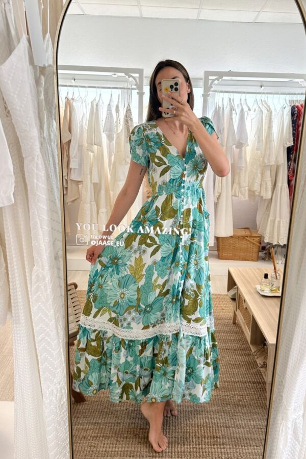 Vestido boho largo Jaase Carmen Print Amaya. Corte romántico con detalles artesanales