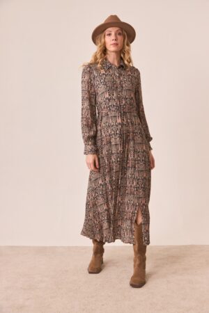 Boho shirt dress with printed fabric and matching belt