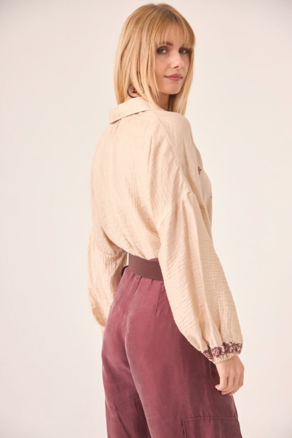 Back view of boho embroidered Almach blouse