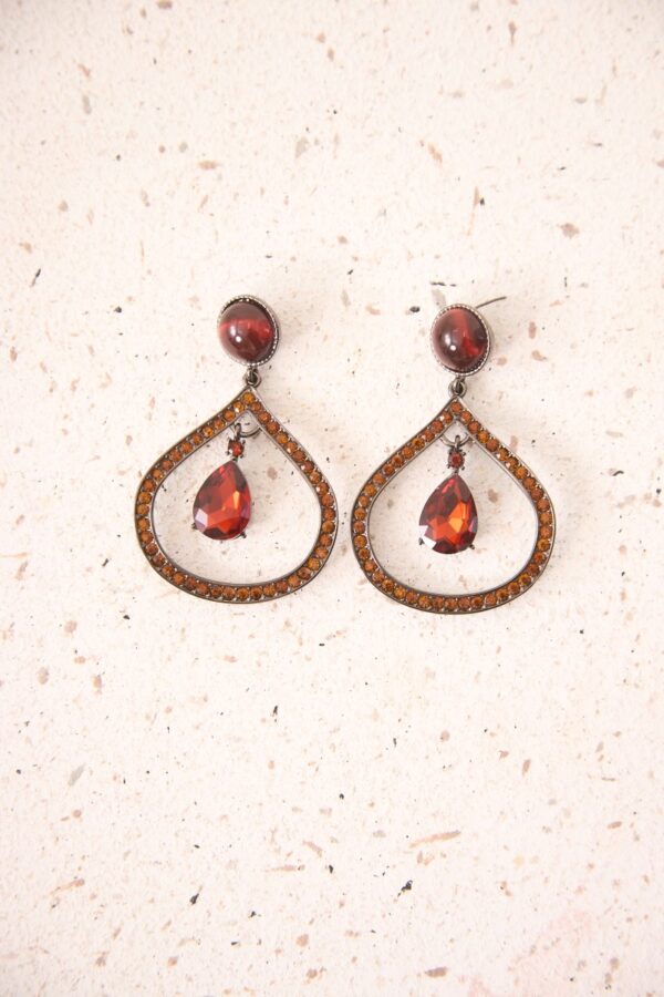 Boho earrings with front-set rhinestones and teardrop design