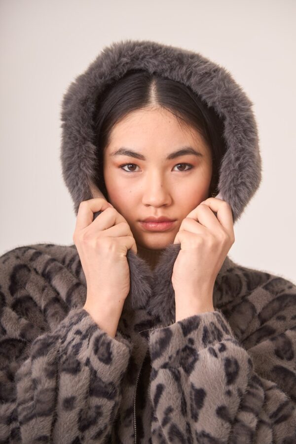 nkn nekane short animal print hooded coat detail