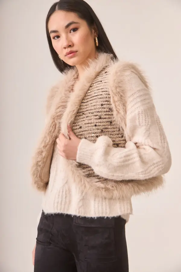NKN Nekane Fancy Fur Tweed Vest - Ivory