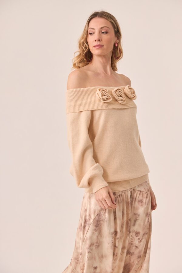 nkn nekane jersey cuello vuelto flores beige