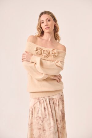 nkn nekane jersey cuello vuelto flores ivory