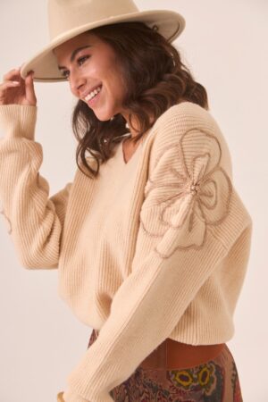 NKN Nekane – Floral Sleeve Knit Sweater cover