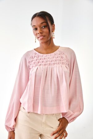 nkn nekane geometric pleated blouse pink cover