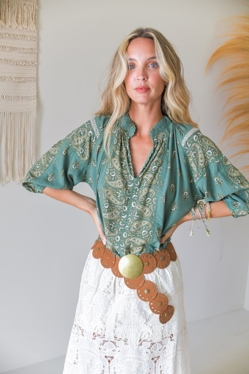 blusa jaase montie viridian frontal